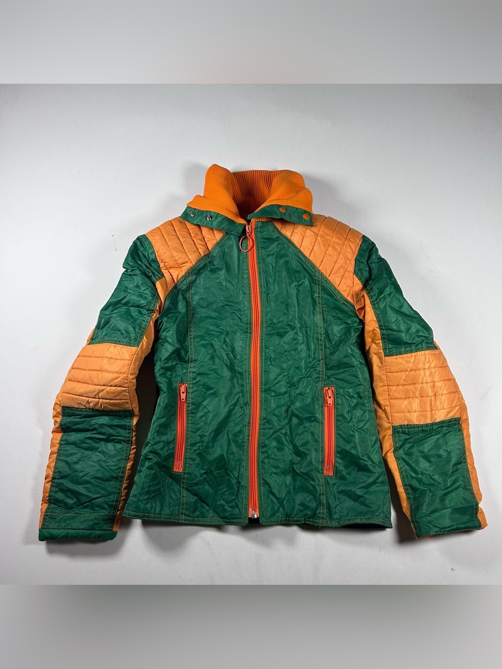 Vintage Saks Fifth Avenue Jacket Nylon Quilted Colorblock Womans Petite Small PS
